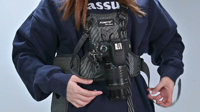 FOMITO Dual Camera Chest Harness System, Professional Photography Vest with Side Holster, Gray