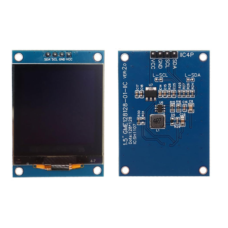 Hailege 1.5 Inch SH1107 OLED Display Module 1.5 Inch IIC I2C 4 Pin 128 x 128 OLED Screen LCD Display White