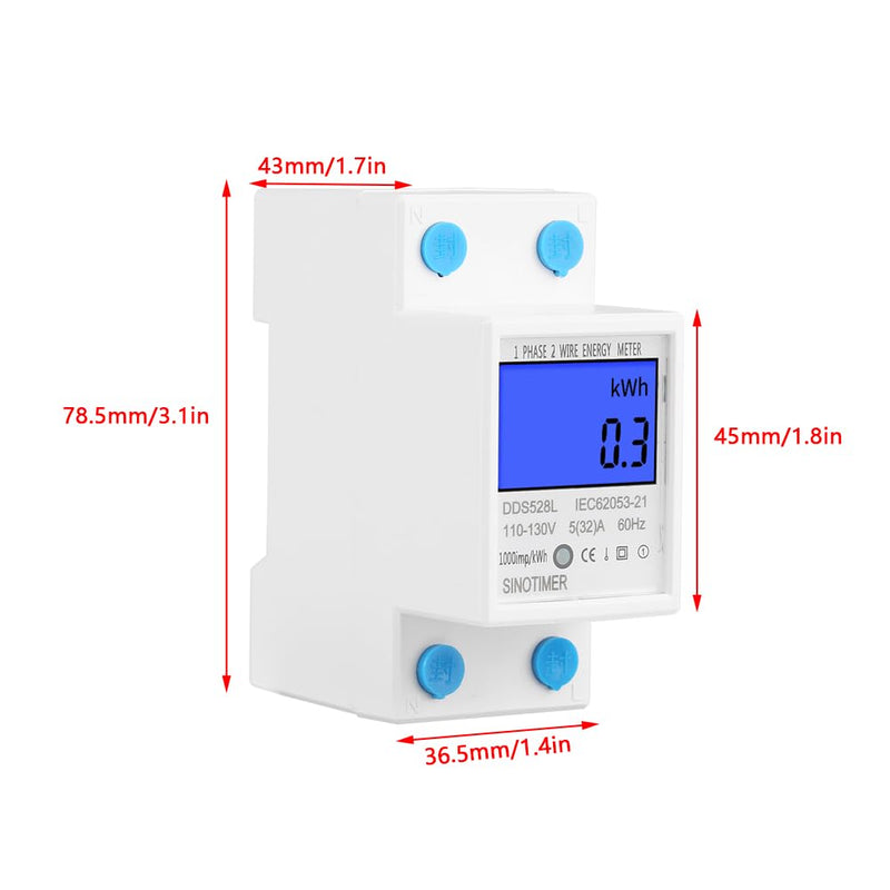 [Australia - AusPower] - 5A 32A 110-130V 60Hz LCD Backlight, Home Consumption Meter Single Phase Energy Kwh Meter, Din Rail Mounting for Electric Monitoring 