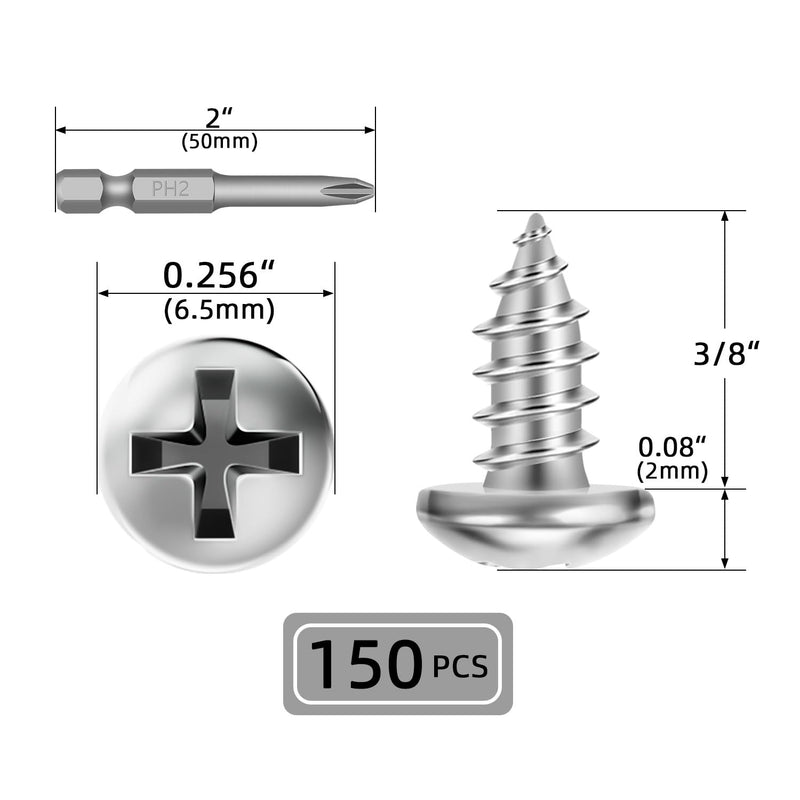 [Australia - AusPower] - #6 x 3/8" Pan Head Sheet Metal Screws, Self Tapping Screw, Phillips Drive Wood Screw, Stainless Steel 304, 150 PCS #6 x 3/8" 