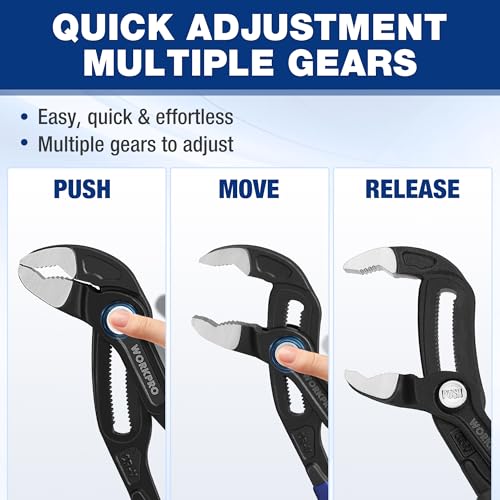 WORKPRO 7-inch and 10-inch water pump pliers set with quick-adjust groove joint design