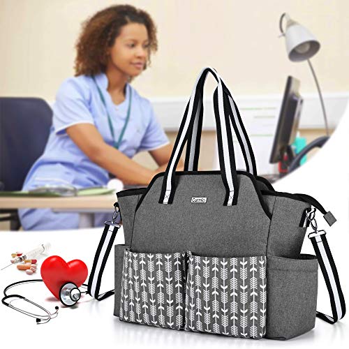 CURMIO Medical Bag for Nurses, First Aid Bag, Grey | Laptop compartment, multiple pockets, detachable shoulder strap, for general practitioners/medical students/physiotherapists/doctors/elderly care workers, Grey