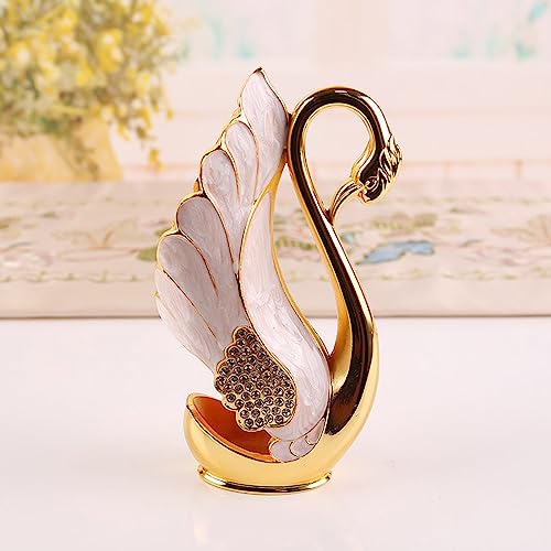 Fdit Swan Base Tableware Set, Gold Alloy Coffee Spoon Fork Holder with Rhinestones Smooth Edge Dessert Utensil Set for Bistro Bar Party (Golden White Fork)