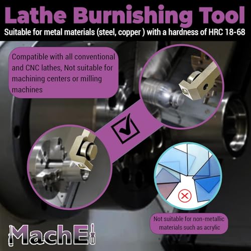 MachEL Burnishing Tool- Lite Series 3/8''X1/2''X2-3/8'' SHANK Light-Duty Roller Burnishing Tool HRC 18–68 | Precision Surface for Lathe Compact Design 3/8''X1/2''X2-3/8''- SHANK