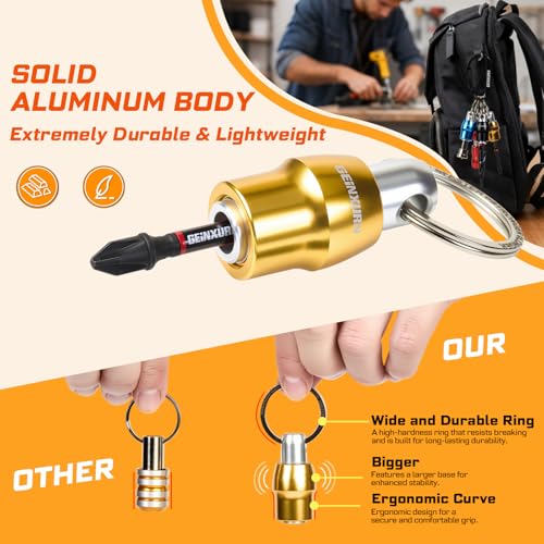 Geinxurn 25Pcs Magnetic Drill Bit Holder Keychain Set, 1/4" Hex Shank Quick-Change Bit Extension Aluminum Alloy Screwdriver Bit Holder, Incl. Step Drill, Screwdriver Bits, Sockets Adapter, Nut Driver 25pcs Bit Holder Keychain Set