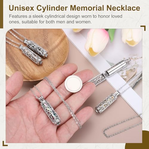 HARFINGTON Tree of Life Cremation Necklace, Stainless Steel Hollow Cylinder Pendant Memorial Jewelry with Screw Cap Black 2