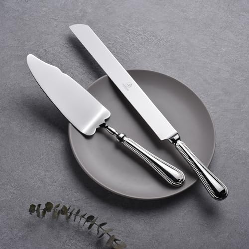 2 Piece Wedding Cake Server Set,18/10 Stainless Steel Dessert Set Pie Server Cake Cutter Knife for Birthday,Anniversary,Holiday,Baby Shower,Party Mademoizelle Stainless Steel-M
