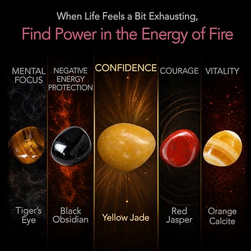 Enchanted LION® Ultra-Premium Ethically Sourced Fire-Element Crystal Set: Confidence, Courage, Protection & Vitality, Real Quartz Wand, Tigers Eye, Black Obsidian, Gift Box & Ritual Cards Multi-color Crystals