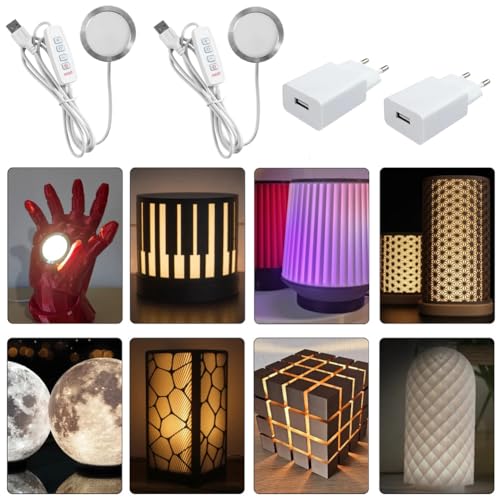 2 Pieces 3D Printer LED Lamp Kit, LED Lamp Lighting Kit for 3D Printer Models, Night Light Models Replacement for 3D Printing Accessories, USB Powered Free Control LED Lamp Set for Bambu Lab A1/A1