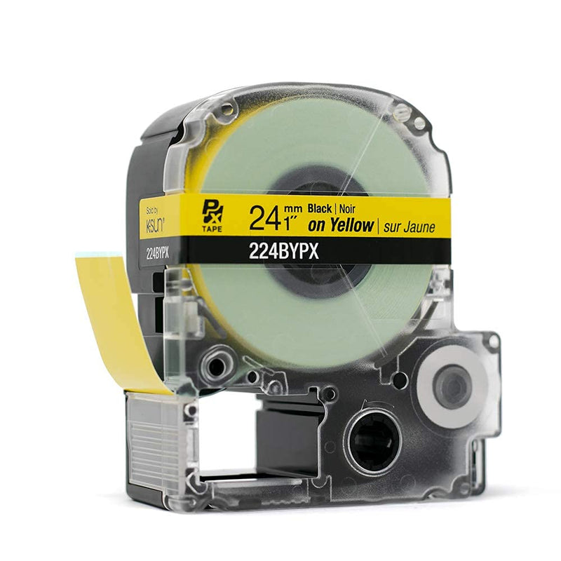 [Australia - AusPower] - Epson LABELWORKS 224BYPX Genuine PET (Polyester) Tape Cartridge - Black on Yellow Industrial Label Maker Tape - 1" (24MM) Wide, 30 ft 