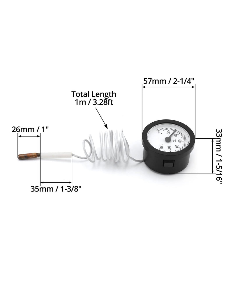 QWORK Thermometer with Sensor Capilar Used for Boilers, Heating and Cooling Systems, Capillary 1000 mm, 0-120 °C