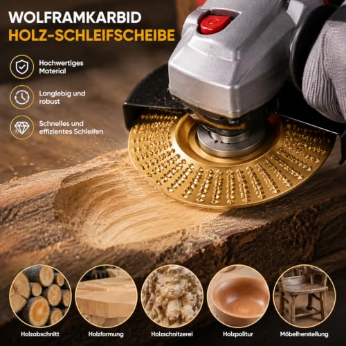 Pack of 3 Tungsten Carbide Wheel Wood 100 mm for Angle Grinder, Tungsten Carbide Wheel Wood, Grinding Disc for Grinding, Carving and Cutting