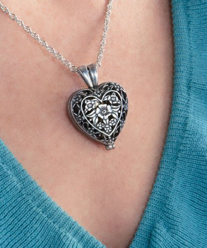 Always in My Heart Memorial Urn Locket-Filigree Pewter Tone,Silver