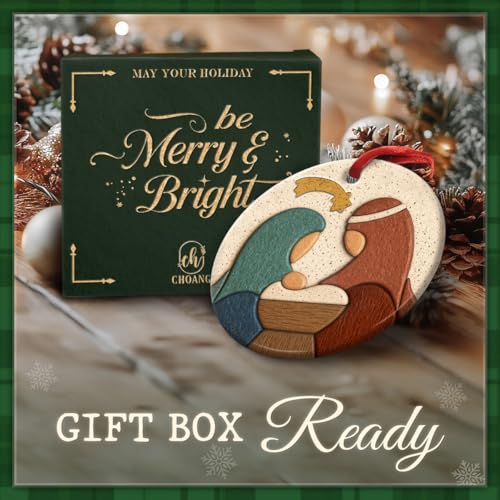 Nativity Christmas Ornament 2026 - Holy Family Ceramic Ornament with Mary, Joseph and Jesus - Religious Church Decoration, Christian Manger Scene Keepsake