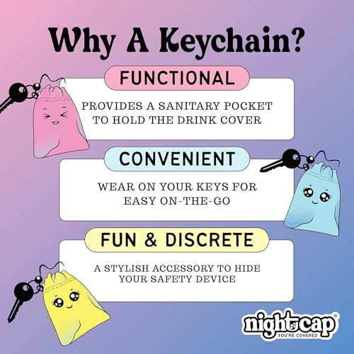 Nightcap Drink Cover Keychain, Portable Anti Drink Spiking Protector, Reusable Cup Shield for Bars, Festivals & Travel, Hidden Safety Cover for Women, Fits Most Cups & Glasses, As Seen on Shark Tank 4 Pack