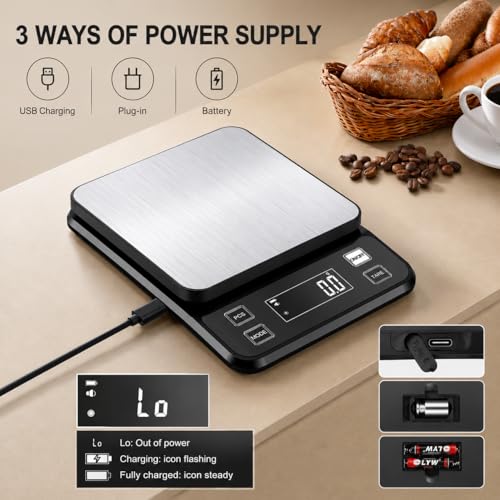 Diyife Full Waterproof Kitchen Scales Rechargeable, 0.1g/10kg, 10 Units Black 10KG