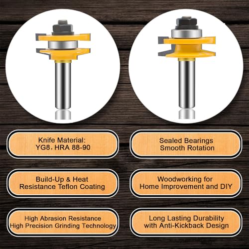 LEATBUY-TECH 1/2-inch shank 3-piece router bit set for door, cabinet, shelf, and drawer woodworking grooves