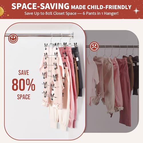 DOIOWN Kids Hangers,6-Tier Space Saving Baby Pants Hangers with Clips 4 Black