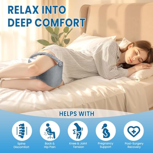 Memory Foam Knee & Leg Pillow for Side Sleepers, Grey & White
