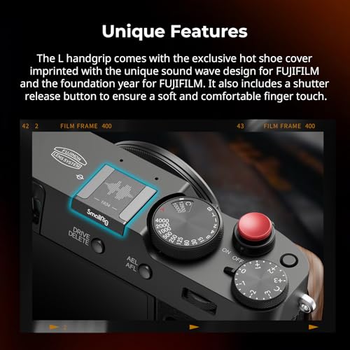 SMALLRIG X100VI / X100V Handgrip, Wooden L-Shape Grip for FUJIFILM X100VI / X100V Camera, Built-in Quick Release Plate for Arca, with Shutter Button and Hot Shoe Cover (Black) 4805 Black