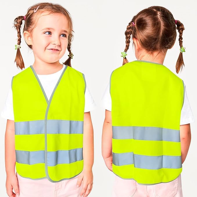 Kids High Visibility Reflective Safety Vest - Neon Yellow Child Safety Vest with Reflective Tape, Ideal for Outdoor Activities, Size Small