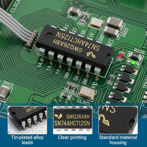 SN74AHCT125N Bus Buffer for 5V Systems Breadboards IC Socket Pack of 10 | 4 channels, 3-state output, supply 4.5-5.5 V, running time 5-10 ns, temperature -40 to 125 °C, PDIP-14 housing 181.42 mm²