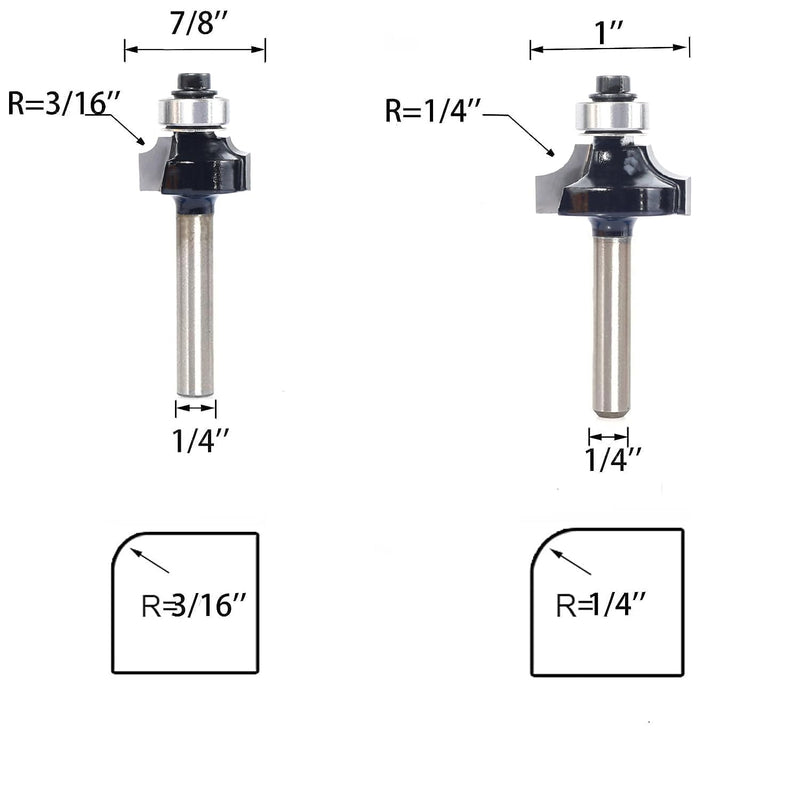 [Australia - AusPower] - 6pcs Roundover Router Bit Set - Round Over Router Bits 1/4 Shank with 6 Bearings 3/8", Carbide Corner Rounding Edge-Forming Bit, for Round Over Beading, for Rounding Trim 6pcs roundover bit 