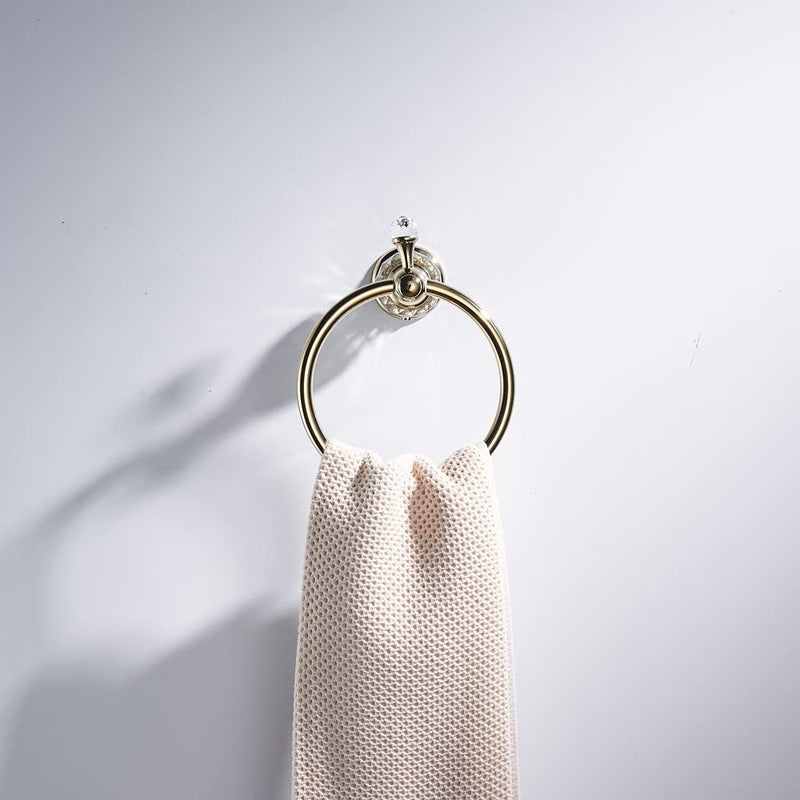 WOLIBEER Gold Towel Ring, Crystal Hand Towel Holder Polished Brass Bling Towel Bar Bathroom Accessories Wall Mounted