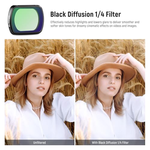 NEEWER ND8/PL ND32/PL ND64/PL CPL Black Diffusion 1/4 Filter for Mist Cinematic Effect 0.75x Wide Angle, 2X Macro Lens, Compatible with DJI Osmo Pocket 3 / Pocket 4 / Xtra Muse, FL-B16 0.75X Wide Angle&2X Macro Lens&ND/PL Filter Set