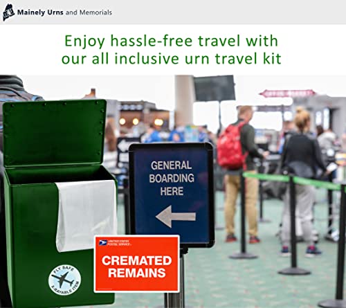 Mainely Urns Meadow Themed TSA Approved Fly-Safe and Temporary Travel Cremation Urn Kit for Human Ashes - Airline and Mail Friendly - 200 Cubic Inch Capacity - Green Plastic Urn with Floral Mailing