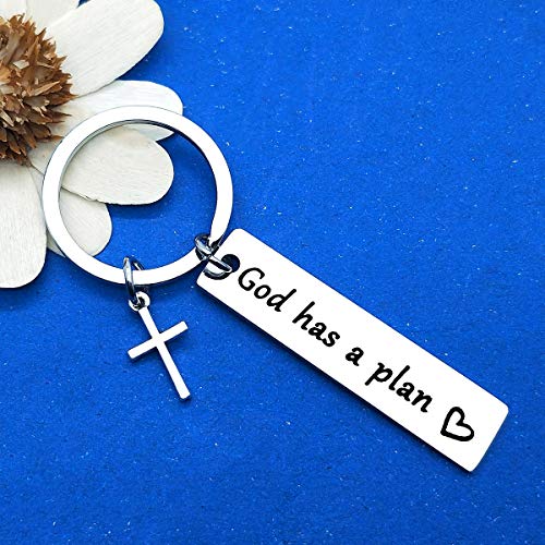 Religious Gift Keyring Inspirational Gift Christian Faith Keyring Encouragement Religious Keychain First Communion Baptism Gifts for Women Men Motivational Gift Christmas Graduation Birthday Gift God Has a Plan Keyring
