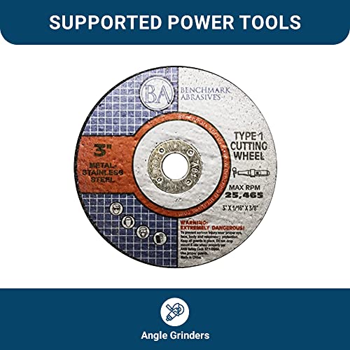 Benchmark Abrasives 3-inch aluminum oxide thin cut-off wheels, 1/16-inch thick, 3/8-inch arbor, 25-pack