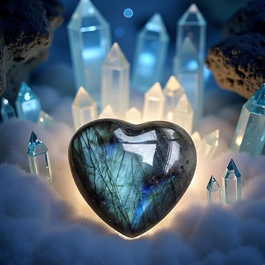 Natural Blue Moonstone Heart Crystal,Heart Shape Polished Crystal Stone Palm Stone Healing Gemstone Reiki Balancing Aesthetic Room Decor Ornaments Valentine's Day,Indoor Fountain Accessories