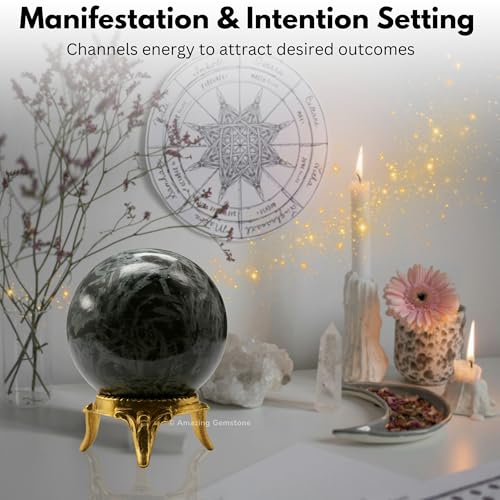 Amazing Gemstone Flower Stone Crystal Ball with Stand - 1.5 Inches Crystal Sphere Meditation Balls for Witchcraft and Decorative Balls