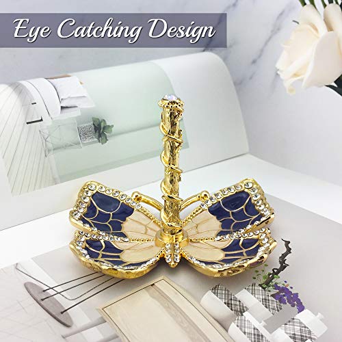 Matashi gold plated butterfly jewelry organizer with blue enamel accents and crystal details, designed as a jewelry tower.