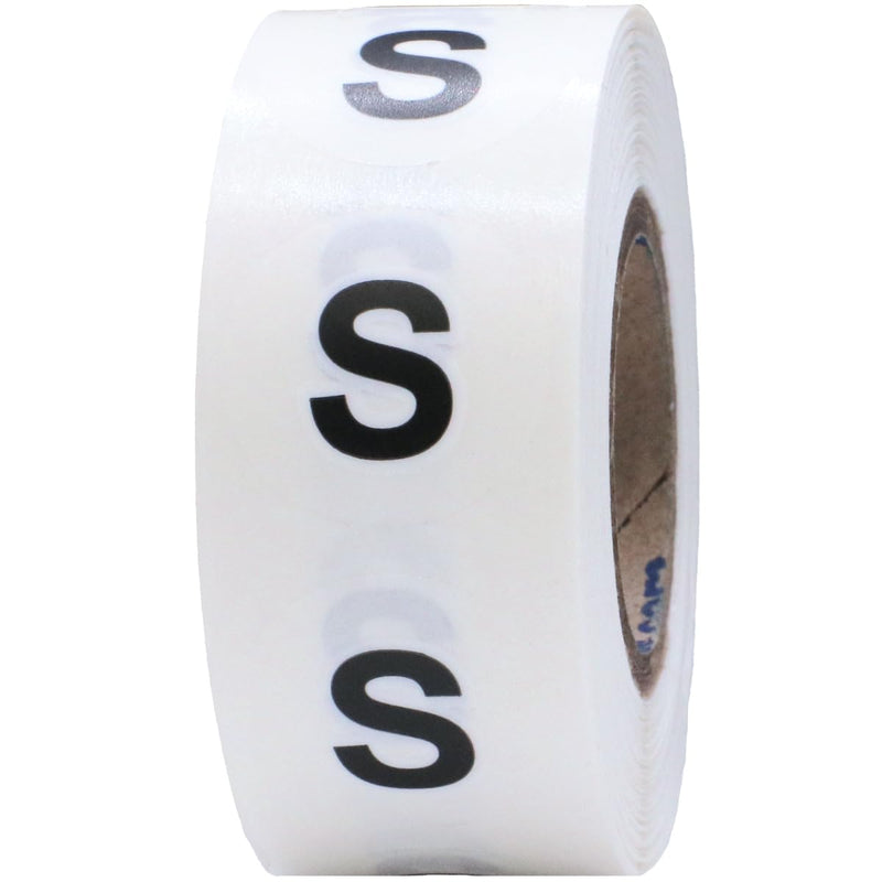 Clear Circle Small S Clothing Size Stickers - 3/4 Inch Round, 500 Clear Plastic Adhesive Labels Per Roll for Retail Apparel, Clothing Organization, and Inventory - Made in the USA
