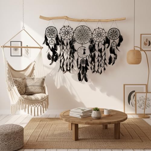 5 Pack Black Dream Catchers Boho Wall Decor Macrame Wall Hanging Black Set