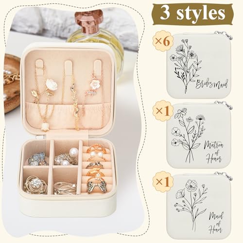 Colingmill 8 Pcs Bridesmaid Proposal Jewelry Box Wildflower Travel White