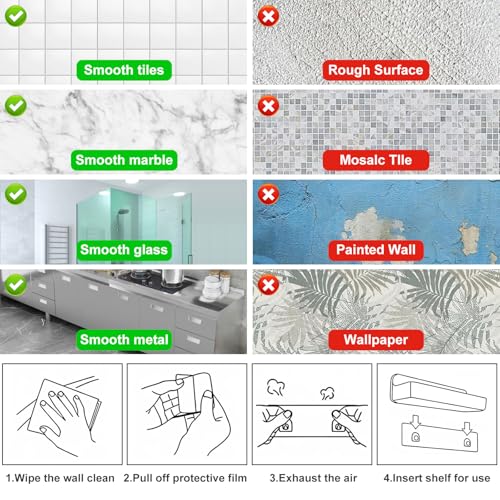 CGBE 2-Pack Adhesive Shower Shelves, Acrylic Bathroom Wall Caddy, Clear Transparent