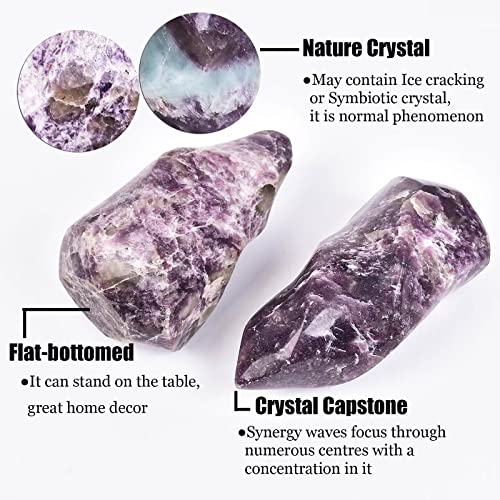 AMOYSTONE Purple Lepidolite Crystals Tower Flame Shaped Stone Energy Meditation Healing Crystal Home Decor 0.6-1.0 Pound