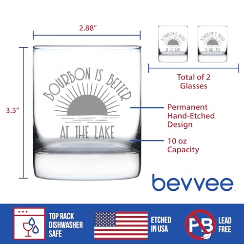 Bourbon Is Better At the Lake Rocks Glass Engraved - 10.25 oz - Set of 2