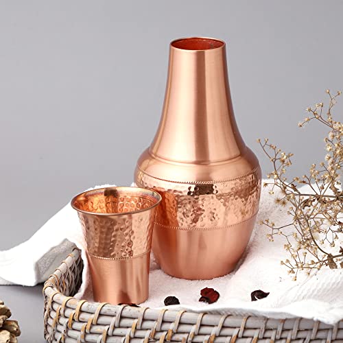 Pure Copper Carafe | Bedside Water Carafe with Tumbler - Copper Carafe for Ayurveda Health Benefits, 1.4 L (47.3 US Fl Oz)