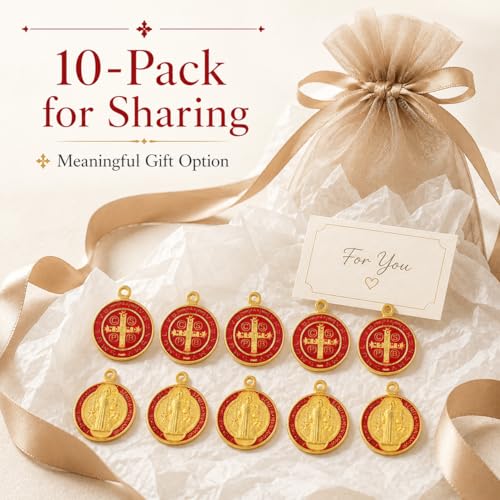 10 Pack Red Saint Benedict Cross Medal