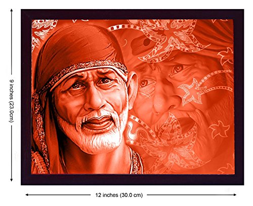 HandicraftStore SANVIKA Sai Baba Poster Frame Wall Decor, Sai Baba Photo Art Frame For Living Room Decor, Hindu Decor For Home Office, Pooja Room-9" x 12" (Sai Baba with Immersive Facial Expression)