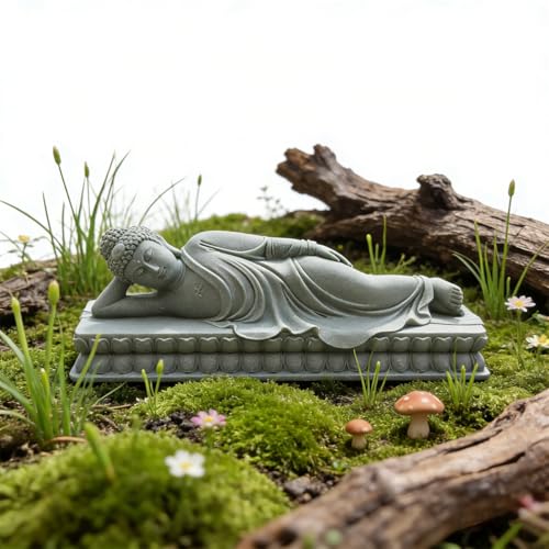 Sleeping Buddha Statue Sandstone Buddha Figurine Zen Buddhism Sculpture, M Medium