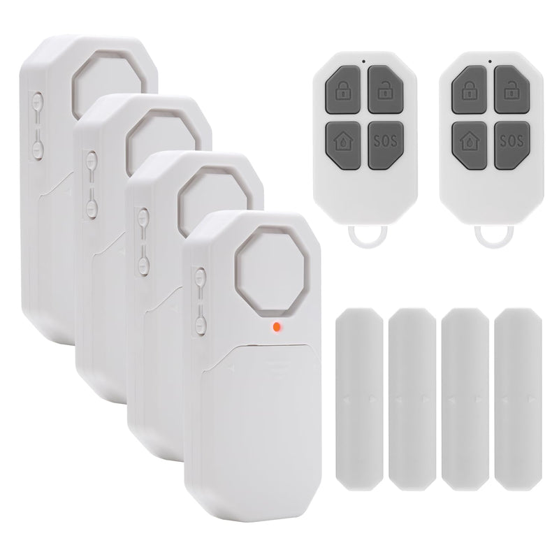 Door Window Alarm When Opened for Home Security with Remote, Wireless Door Sensor Alarm for Kids Safety with Adjustable Volume (4 Door Sensor 2Remote)