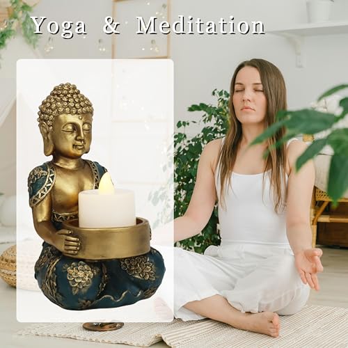 Hand-Painted Golden Resin Buddha Statue Candle Holder