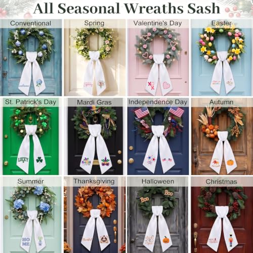 VitalCozy 12-piece seasonal fall wreath sash set for front door, colorful decorative wreath storage.