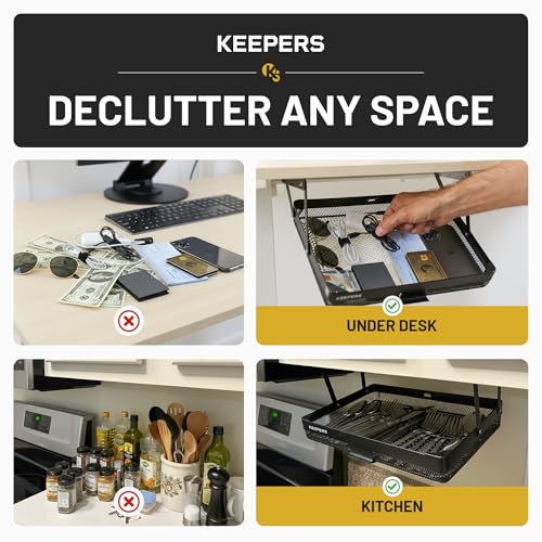 KEEPERS Anything Keeper — Compact 11x10in Under-Cabinet Slide-Out Drawer, Hidden Steel Organizer for K-Cups & Desk Items, RV & Small Kitchen — Black Large - Anything Keeper