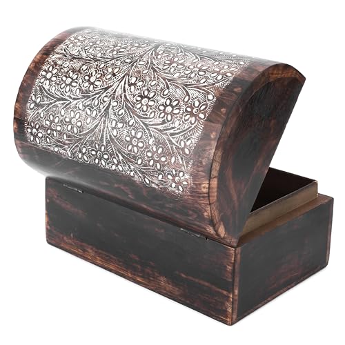 Ajuny Wooden Keepsake Jewelry Box Floral Pattern Storage Chest 9x6 Inch White Flower